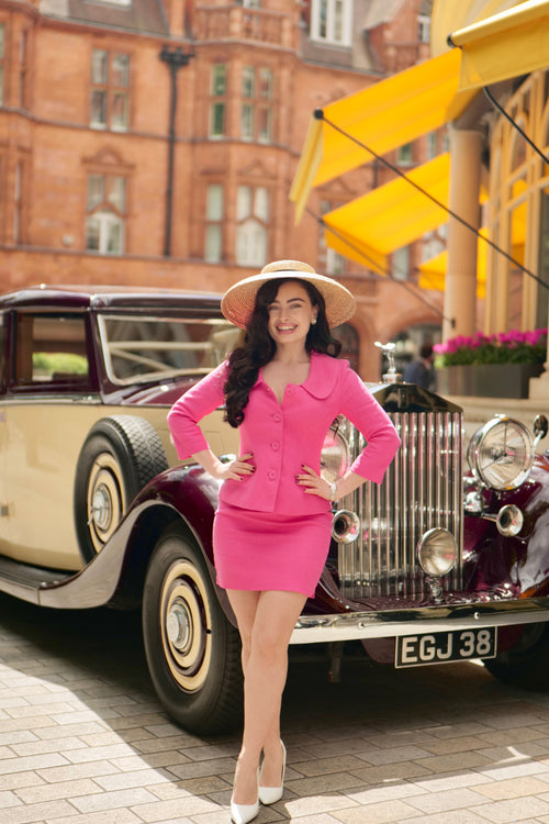 ‘Diana’ Tailored Cotton Blazer with Collar in Rosa Intenso
