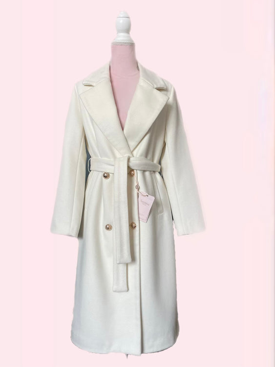 SS 'Marlene' Cashmere and Wool Coat WITHOUT Faux Fur Trims in Bianco