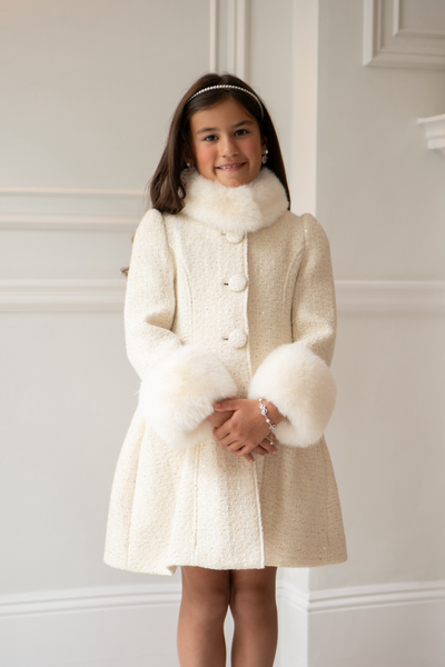 'Mini' 'Starlet' Wool Tweed Coat in Bianco