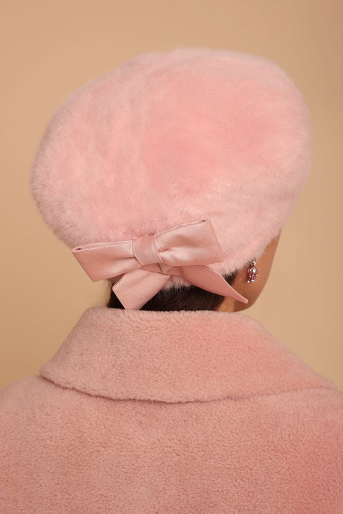 'Brigitte' Faux Fur Hat with Silk Bow in Rosa