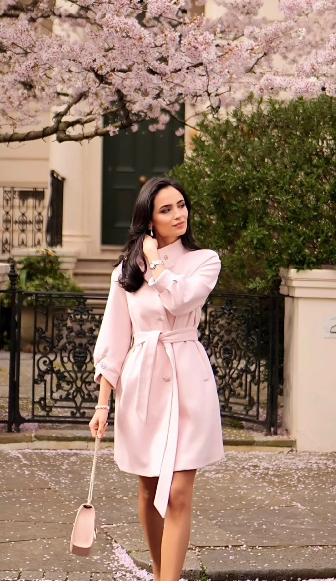 pink dress coat Pink Cashmere & Wool Women's Coat | Crystal and Metal Buttons | Taylor Collection