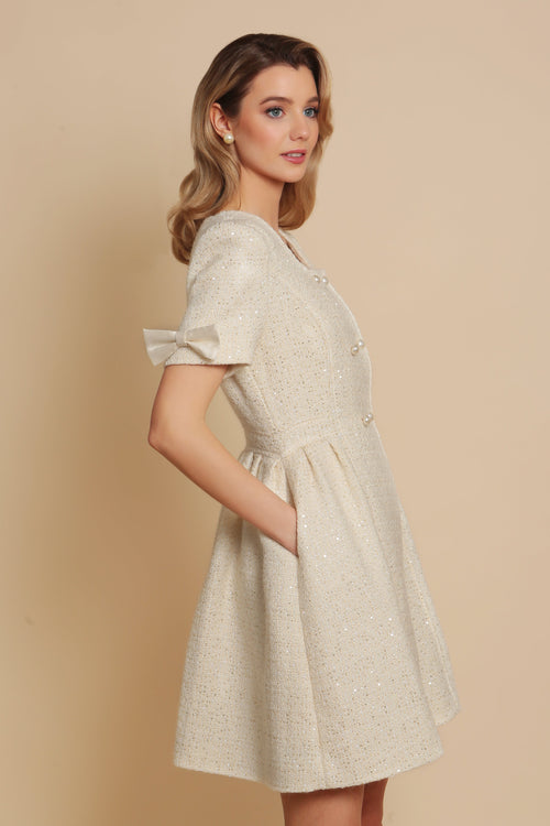 SS 'Golden Age' Wool Tweed Dress Coat in Bianco