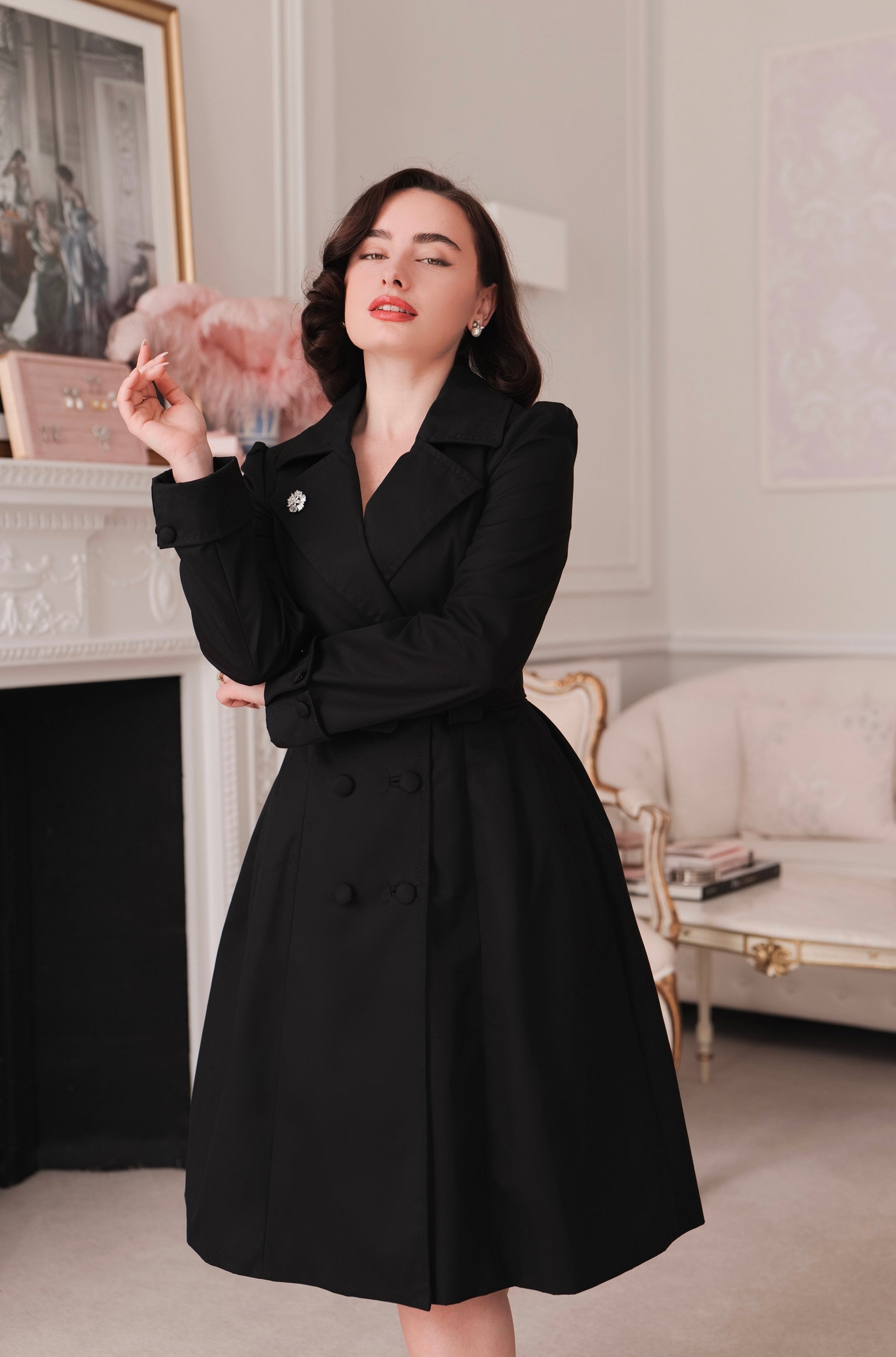 Black Dress Ladies Trench Coat | Double Breasted | Bergman Limited Edition | Santinni Black Dress Ladies Trench Coat | Double Breasted | Bergman Limited Edition | Santinni
