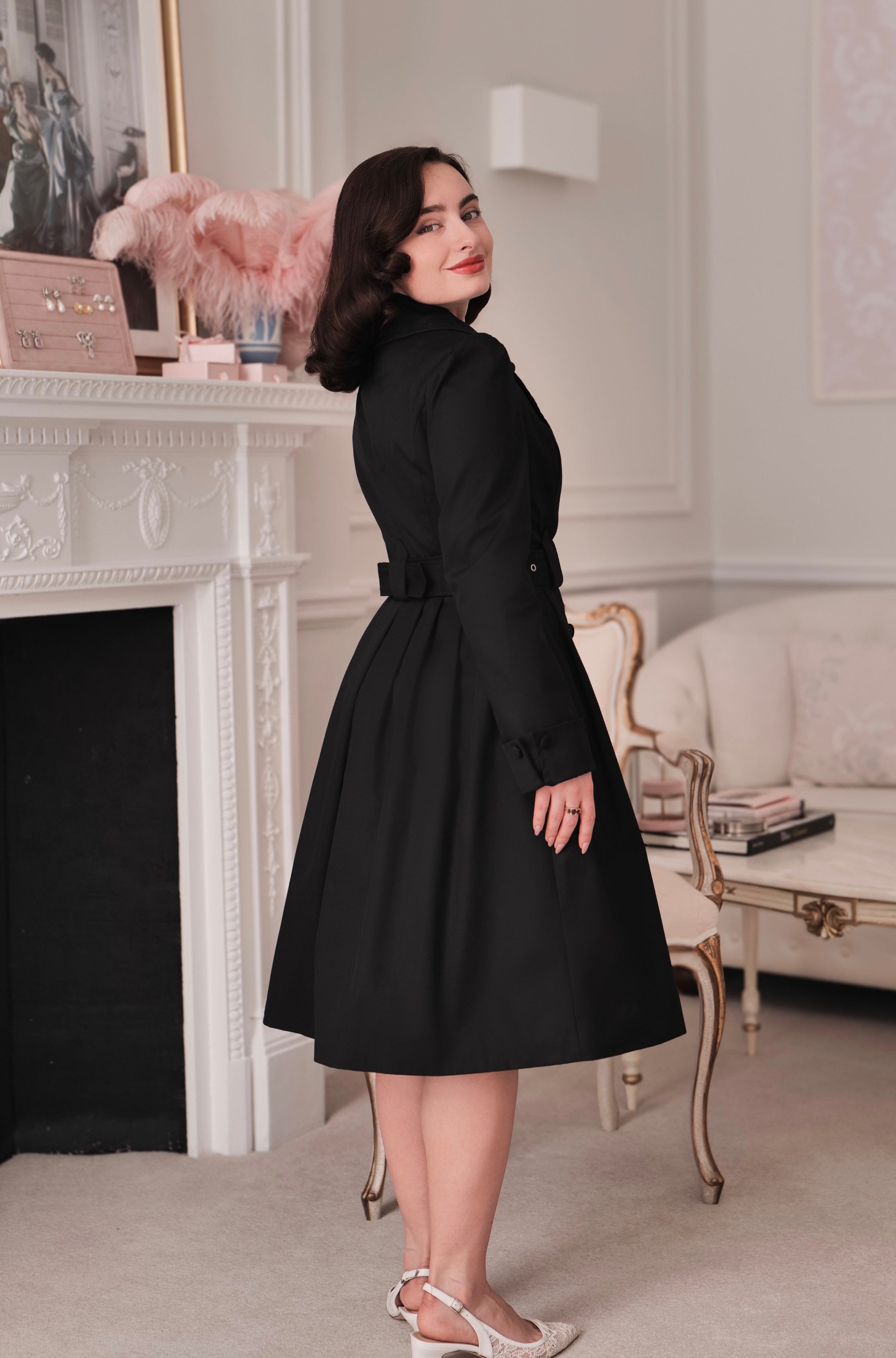 LIMITED EDITION 'Bergman' Cotton Gaberdine Dress Trench Coat in Nero – Santinni