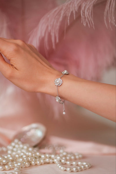 ‘Tsarina’ Flower and Freshwater Pearl Silver Bracelet