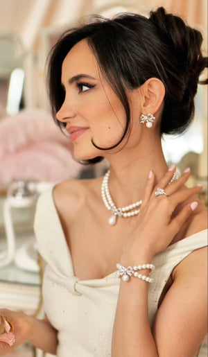 'Sissi' Double Strand Pearl Bracelet with Silver Bow
