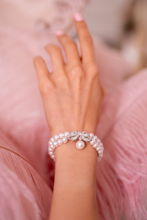 'Sissi' Double Strand Pearl Bracelet with Silver Bow