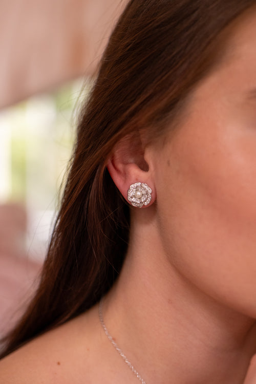 Mini 'Tsarina' Flower and Freshwater Pearl Silver Earrings