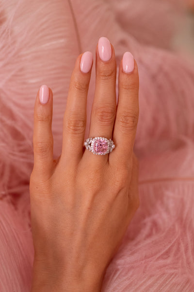 'Marie Antoinette' PINK Crystal and Bow Silver Ring