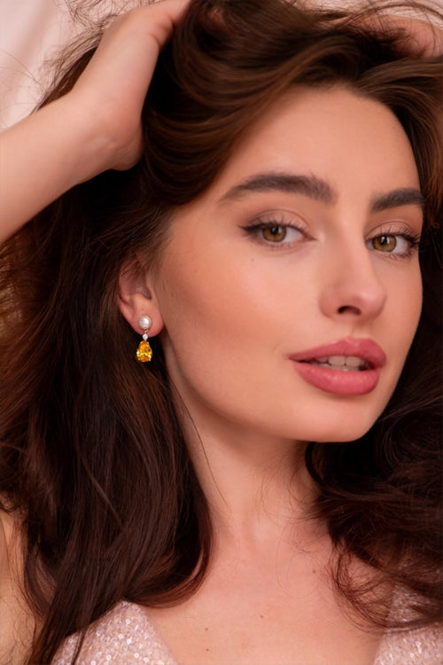 ‘Highgrove’ Freshwater Pearl and Yellow Crystal Drop Silver Earrings