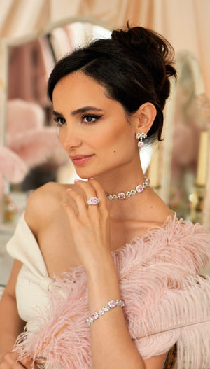 'Marie Antoinette' Pink Crystal and Bow Silver Ring