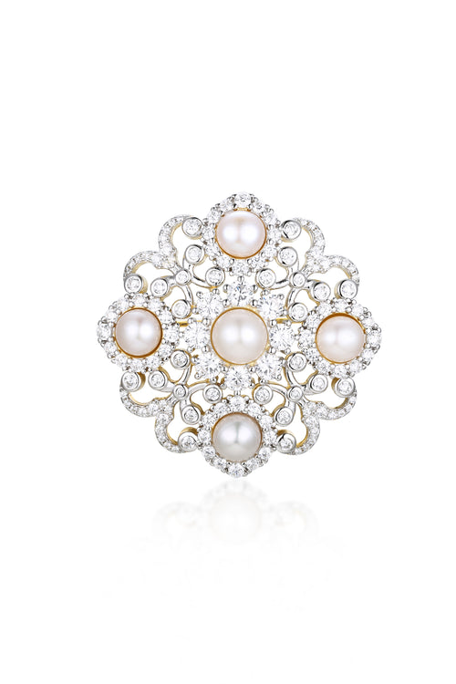 'Merveille' Silver Brooch with Freshwater Pearls