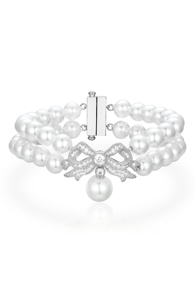 'Sissi' Double Strand Pearl Bracelet with Silver Bow