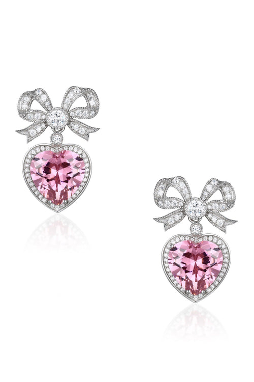 🎁 'Princess' Bow and Pink Crystal Heart Silver Earrings (100% off)