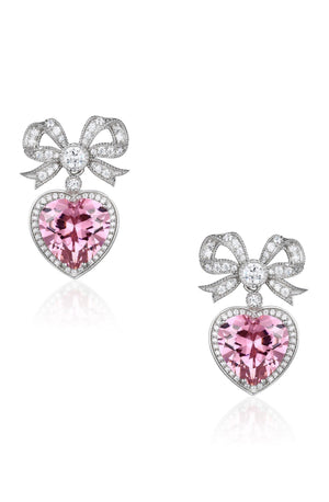 Open image in slideshow, 🎁 &#39;Princess&#39; Bow and Pink Crystal Heart Silver Earrings (100% off)

