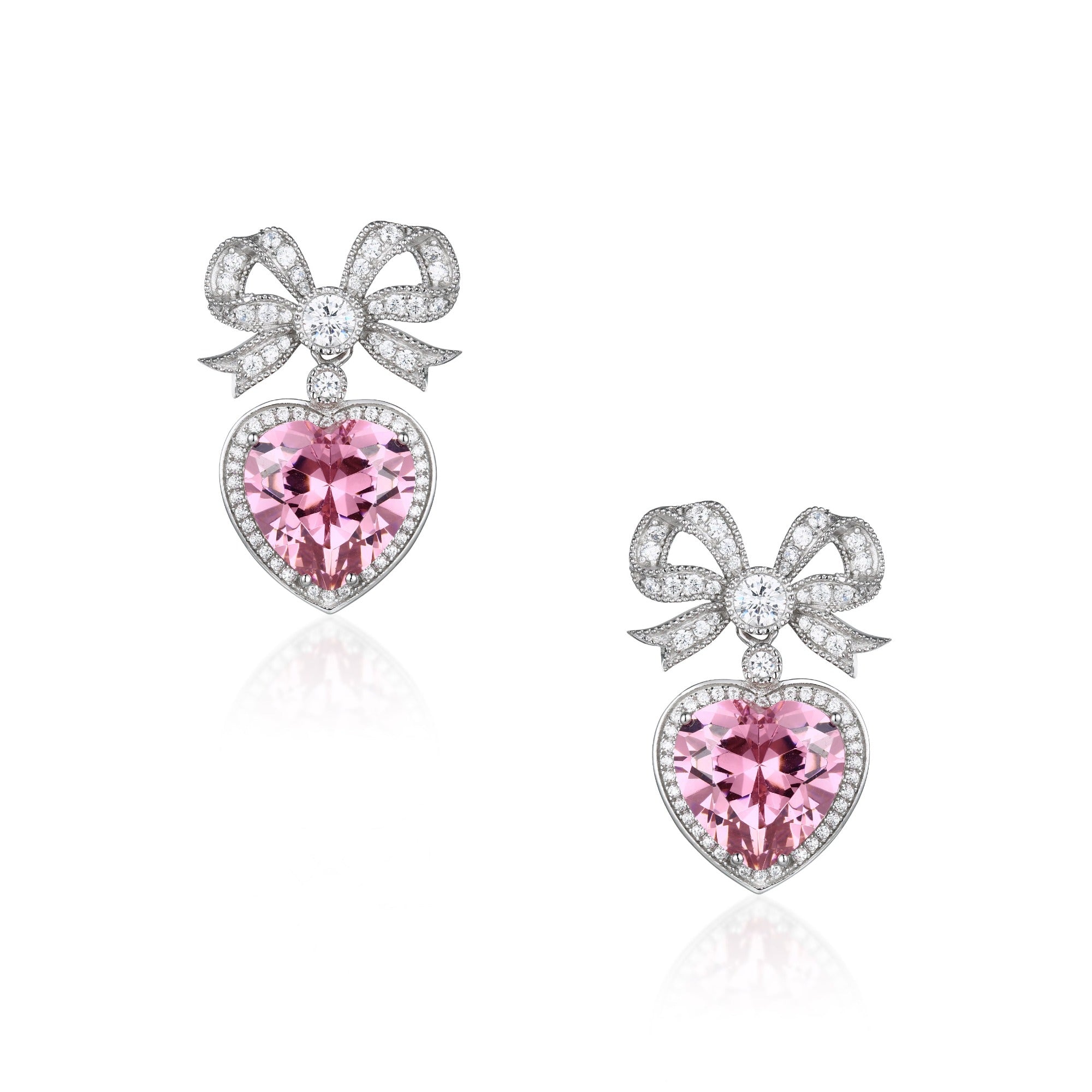 'Princess' Bow and Crystal Heart Silver Earrings – Santinni