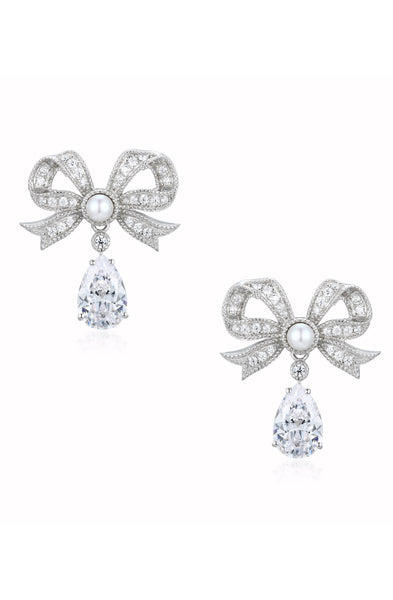 'Grand Duchess' Bow and Drop Silver Earrings