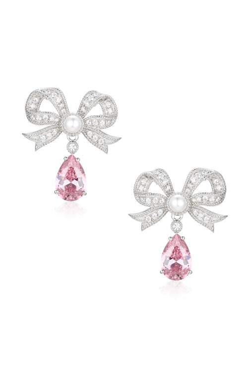 🎁 'Grand Duchess' Bow and Pink Crystal Silver Earrings (100% off)