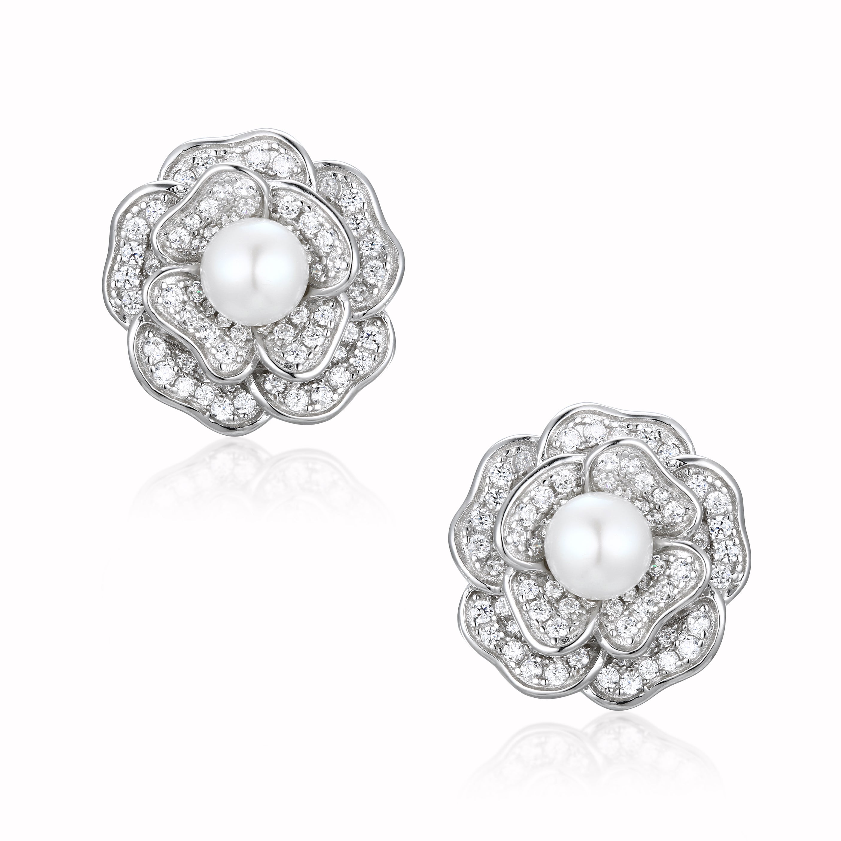 Tsarina' Flower and Freshwater Pearl Silver Earrings – Santinni