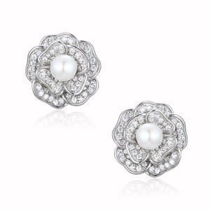 Open image in slideshow, &#39;Tsarina&#39; Flower and Freshwater Pearl Silver Earrings
