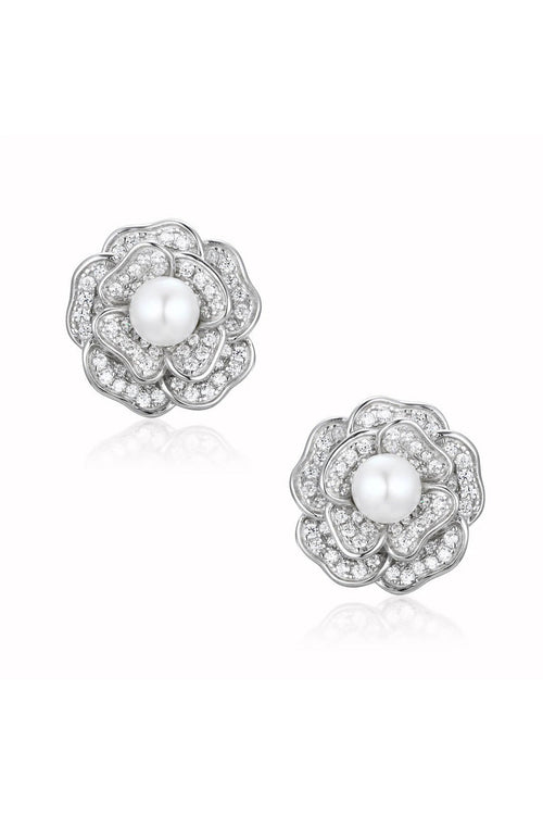 🎁 'Tsarina' Flower and Freshwater Pearl Silver Earrings (100% off)