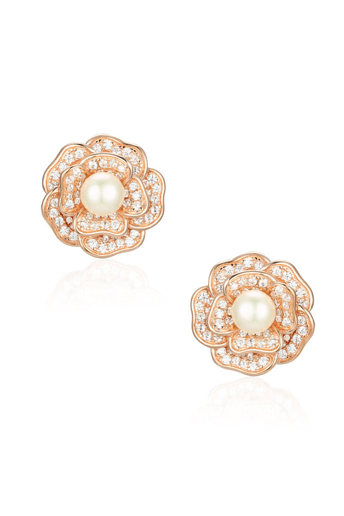 🎁 'Tsarina' Flower and Freshwater Pearl Rose Gold-Plated Silver Earrings (100% off)