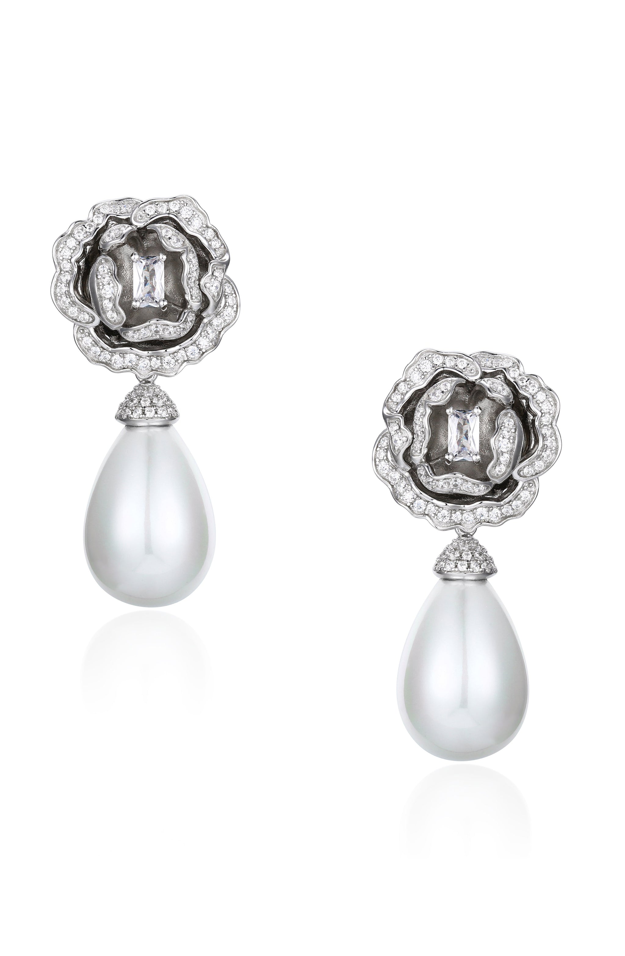 Countess' Flower and Pearl Drop Silver Earrings – Santinni