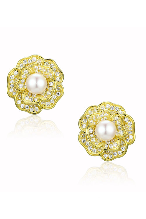 🎁 'Tsarina' Flower and Freshwater Pearl Gold-Plated Silver Earrings (100% off)