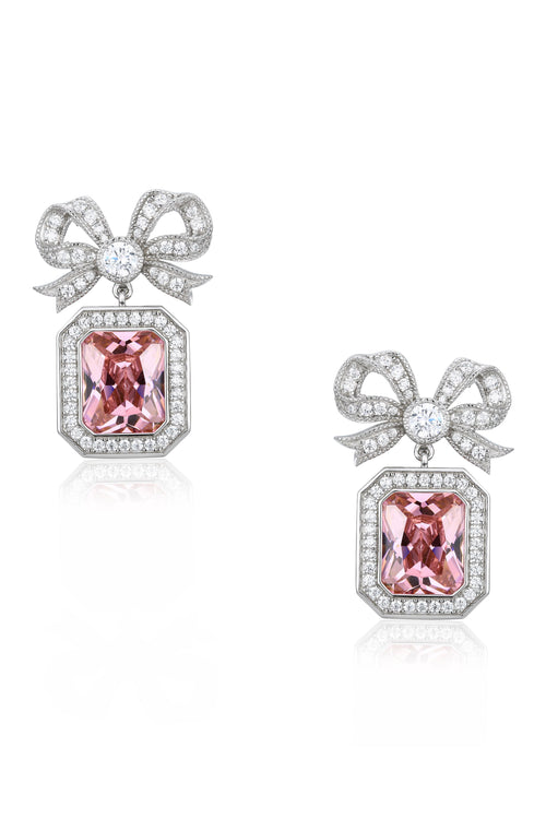 🎁 'Empress' Bow and Pink Radian Cut Crystal Silver Earrings (100% off)