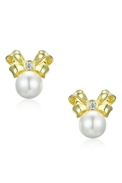 🎁 'Viscountess' Bow and Pearl Gold-Plated Silver Earrings (100% off)