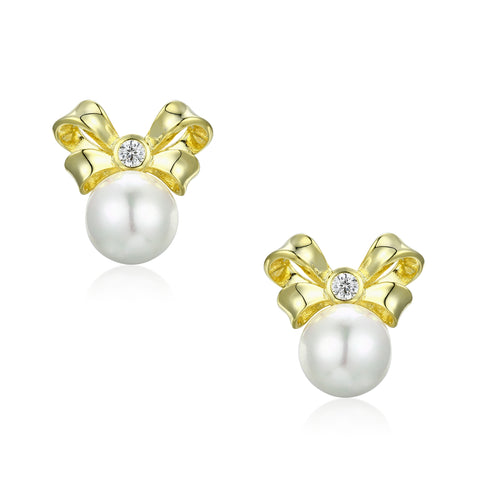 'Viscountess' Bow and Pearl Gold-Plated Silver Earrings