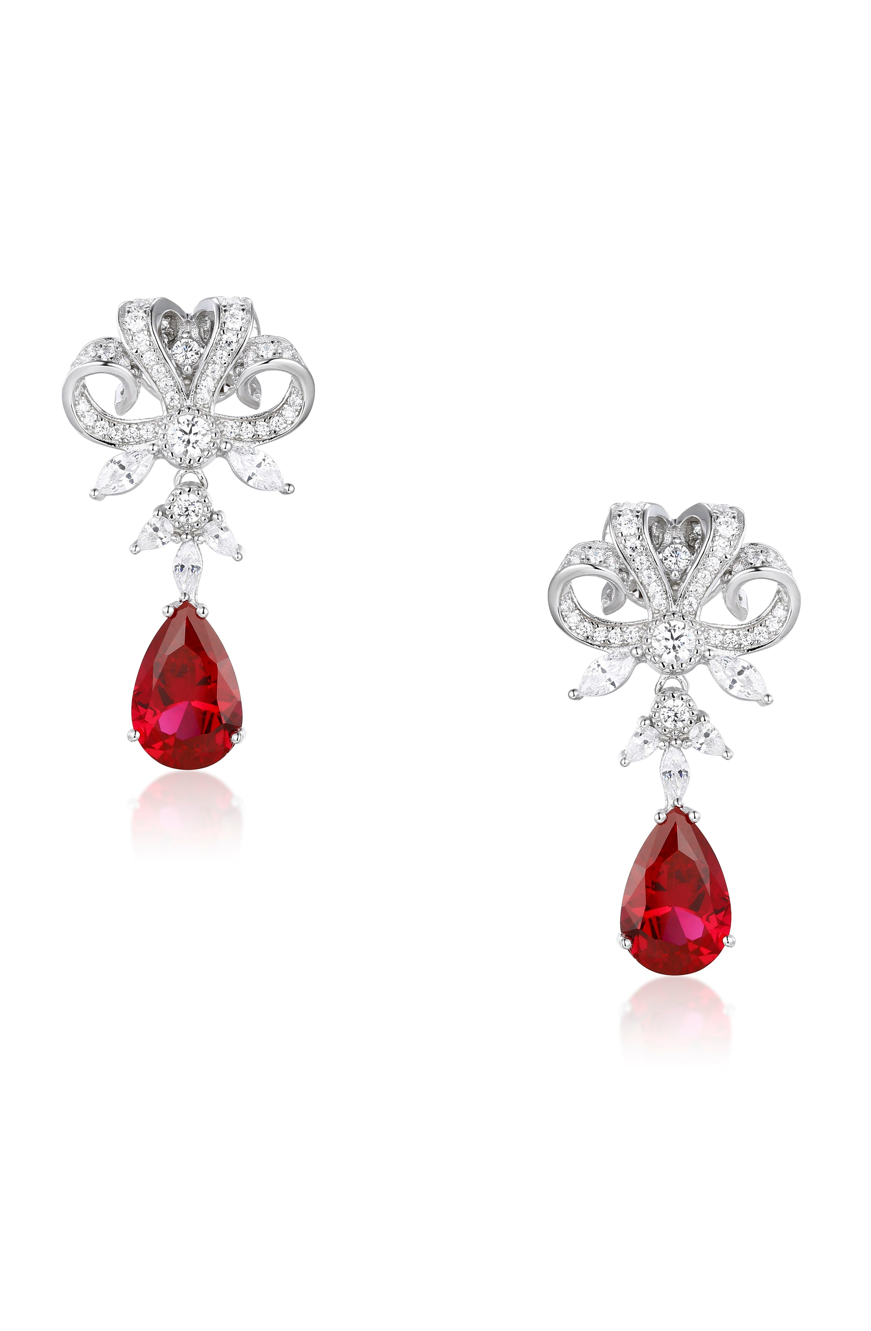 Silver Drop & Red Crystal Earrings | Versailles Collection | Santinni Silver Drop & Red Crystal Earrings | Versailles Collection | Santinni