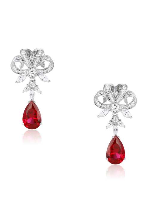 🎁 'Versailles' Silver Drop Earrings with Red Crystal (100% off)