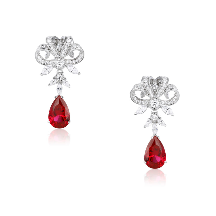 'Versailles' Silver Drop Earrings with Red Crystal