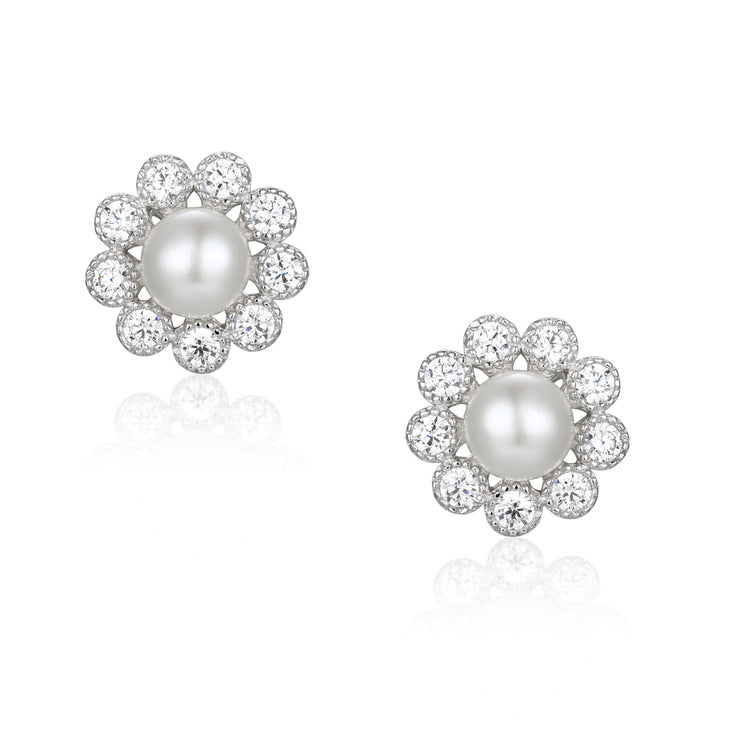 'Coronet' Silver Earrings with Freshwater Pearl