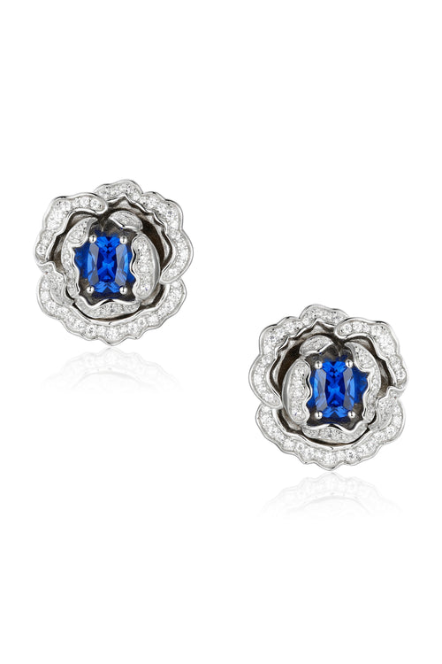 🎁 'Marchioness' Flower-Motif Silver Earrings with Blue Crystal (100% off)