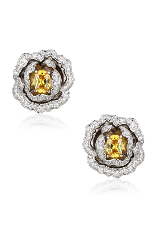 🎁 'Marchioness' Flower-Motif Silver Earrings with Yellow Crystal (100% off)