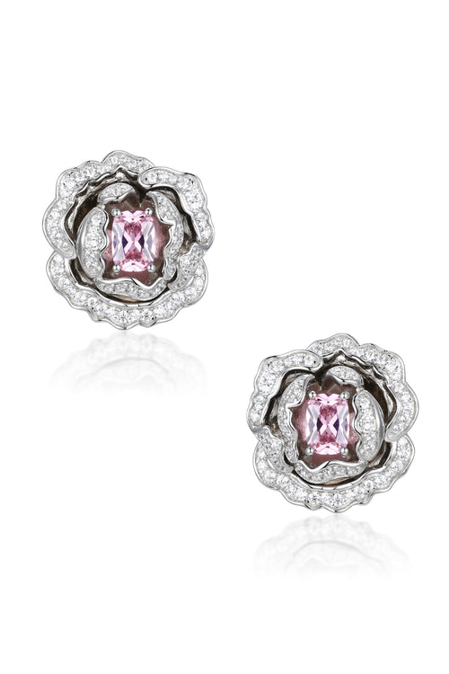 🎁 'Marchioness' Flower-Motif Silver Earrings with Pink Crystal (100% off)