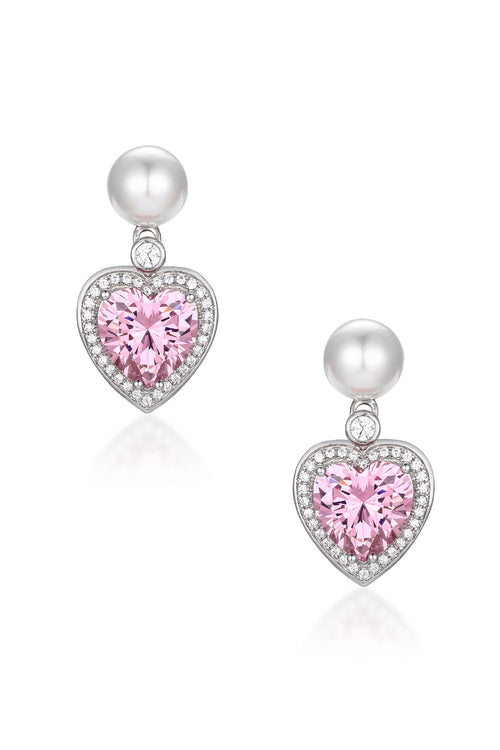 🎁 'Marie' Pearl and Crystal Heart Silver Earrings (100% off)