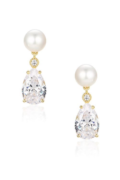 🎁 ‘Highgrove’ Freshwater Pearl and Crystal Drop Gold Earrings (100% off)