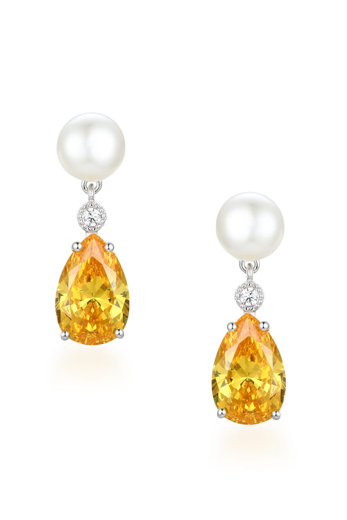 ‘Highgrove’ Freshwater Pearl and Yellow Crystal Drop Silver Earrings
