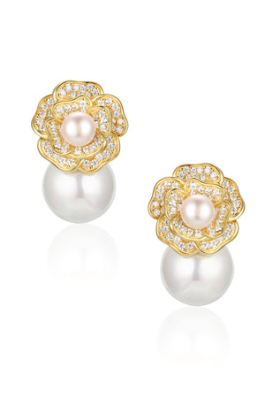 Open image in slideshow, &#39;Tsarina&#39; Pearl Drop Gold Plated Earrings
