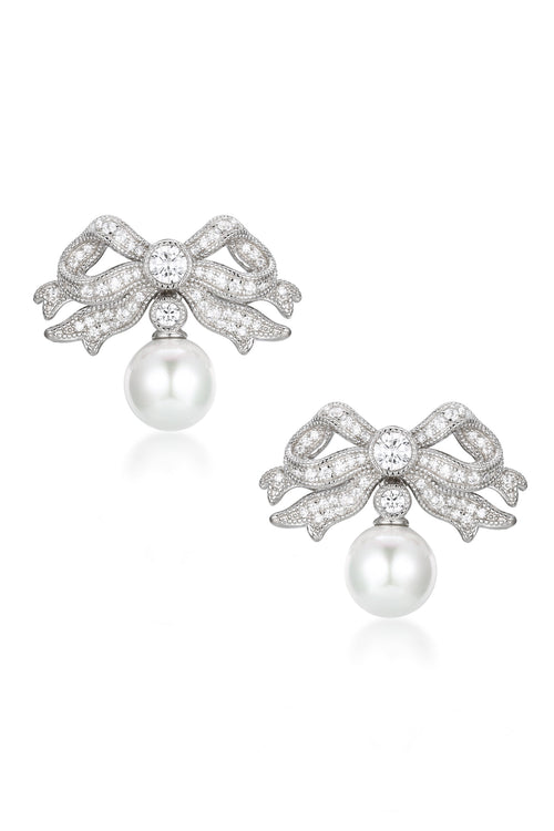 🎁 'Sissi' Bow and Pearl Drop Silver Earrings (100% off)