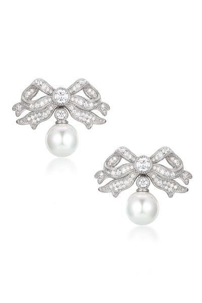 'Sissi' Bow and Pearl Drop Silver Earrings