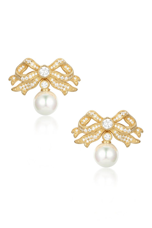 🎁 'Sissi' Bow and Pearl Drop Gold Earrings (100% off)