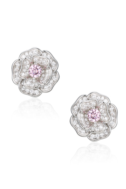 Mini 'Tsarina' Flower and Pink Crystal Silver Earrings