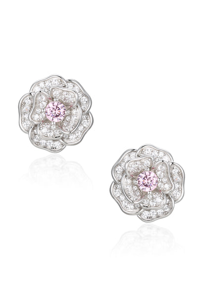 Mini 'Tsarina' Flower and Pink Crystal Silver Earrings