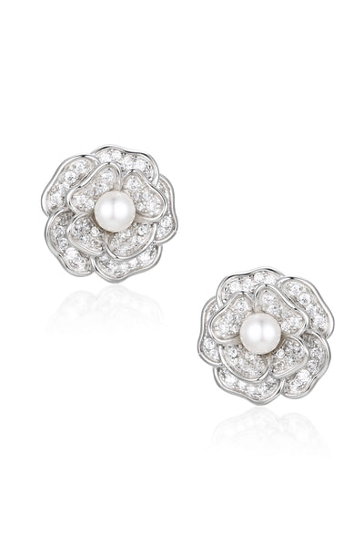 Mini 'Tsarina' Flower and Freshwater Pearl Silver Earrings