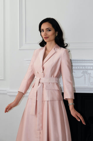 SS 'Audrey' Silk and Wool Dress Coat in Rosa