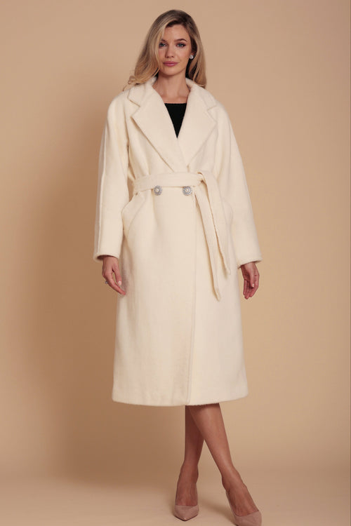 'Paparazzi' Alpaca Wool Belted Coat in Bianco
